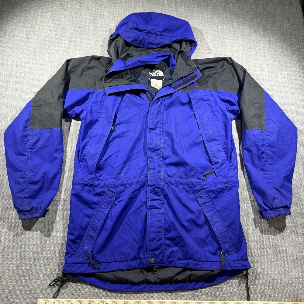 The North Face Jacket Mens Medium Blue Hooded Full Zip Nylon Rain Coat Outdoor